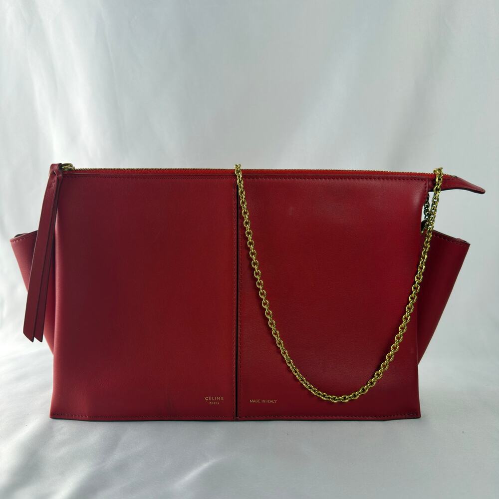 CELINE Tri-Fold Clutch on Chain Red Smooth Calfskin Gold Hardware Shoulder Bag